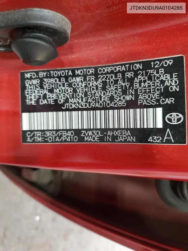 2010 Toyota Prius VIN: JTDKN3DU9A0104285 Lot: 56972875