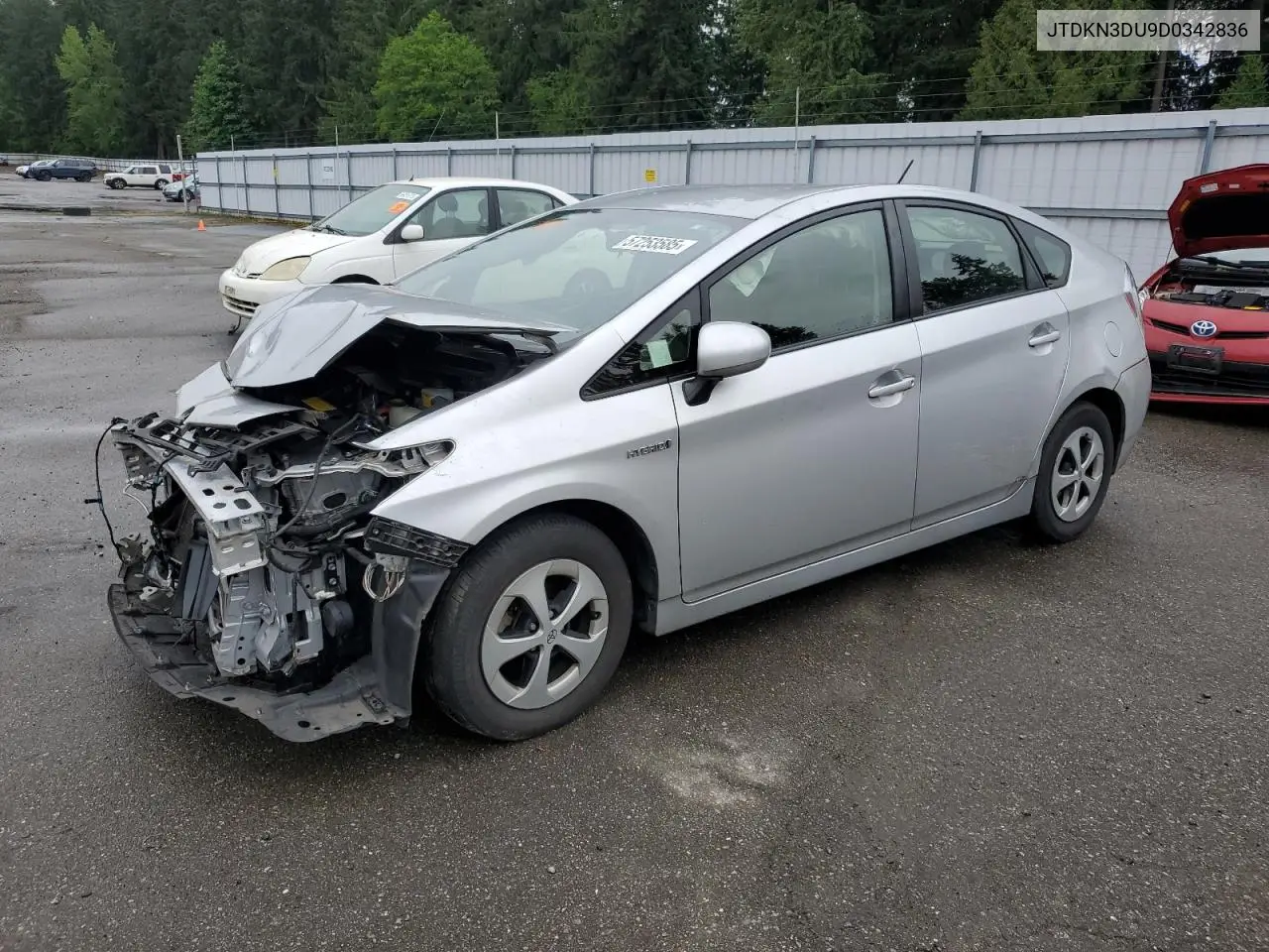 2013 Toyota Prius VIN: JTDKN3DU9D0342836 Lot: 57253585