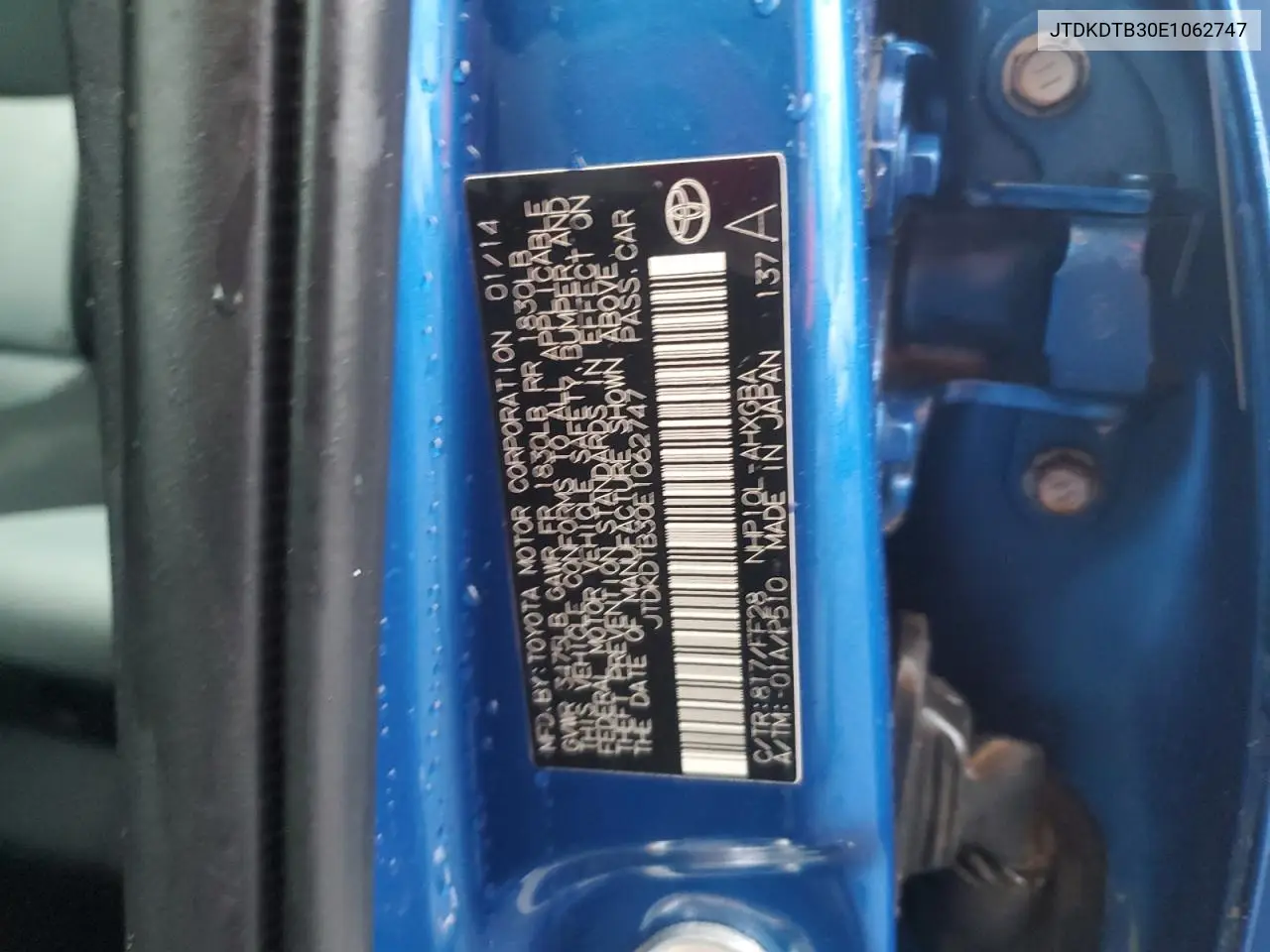 2014 Toyota Prius C VIN: JTDKDTB30E1062747 Lot: 56108815