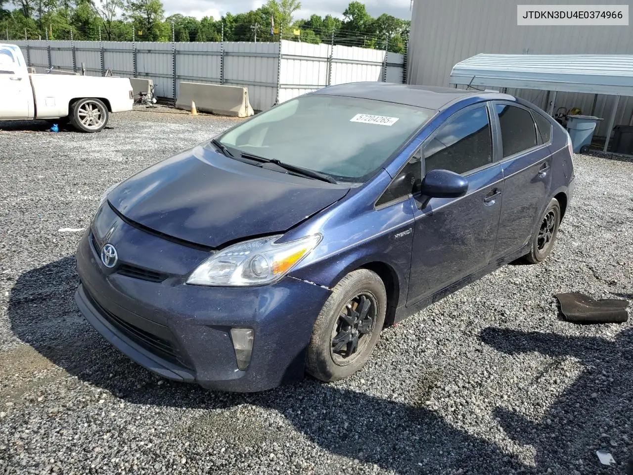2014 Toyota Prius VIN: JTDKN3DU4E0374966 Lot: 57204265