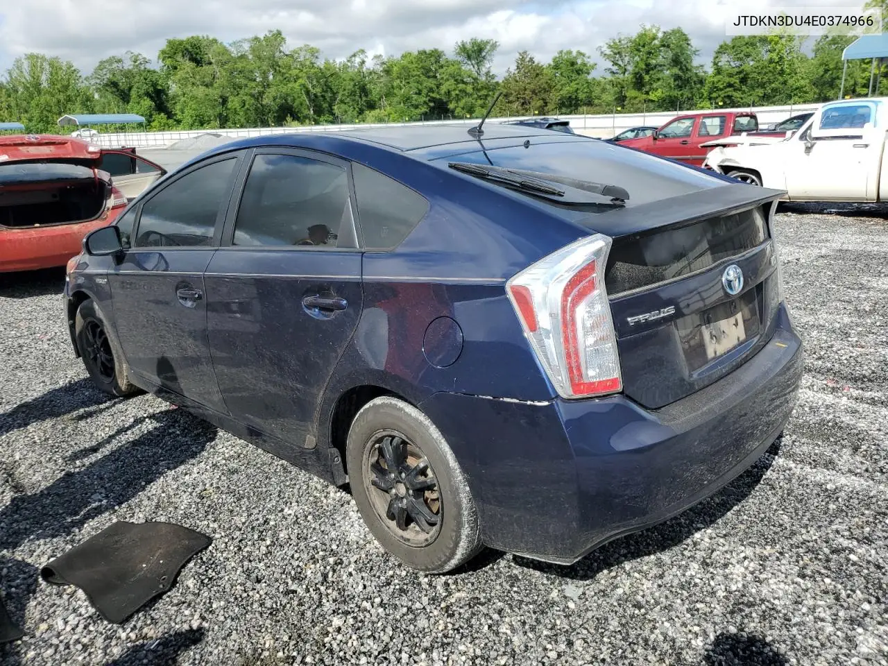 2014 Toyota Prius VIN: JTDKN3DU4E0374966 Lot: 57204265