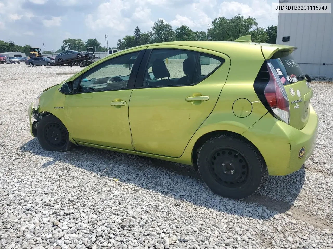 2016 Toyota Prius C VIN: JTDKDTB32G1115743 Lot: 62921275