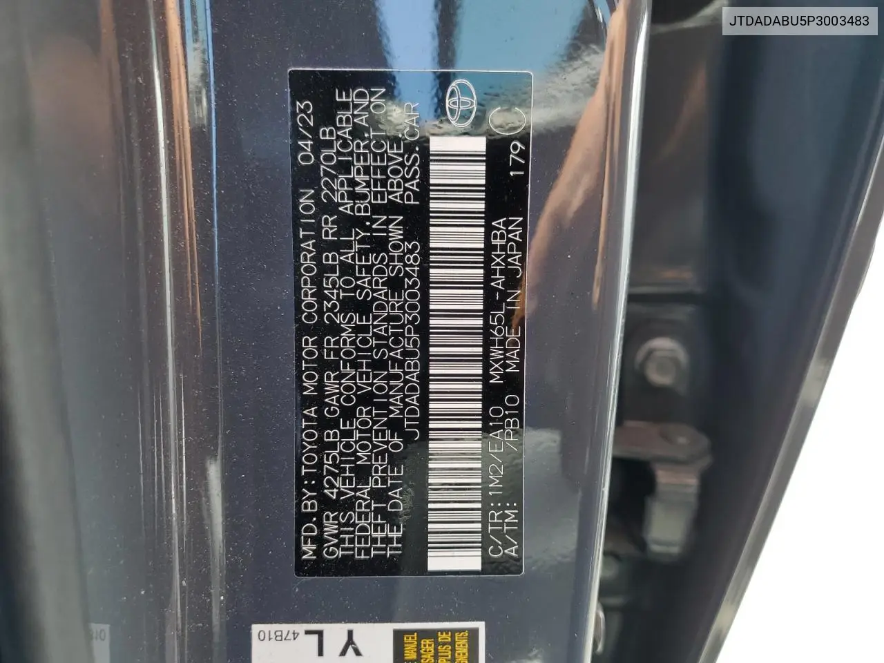 jtdadabu5p3003483 JTDADABU5P3003483 2023 Toyota Prius Le