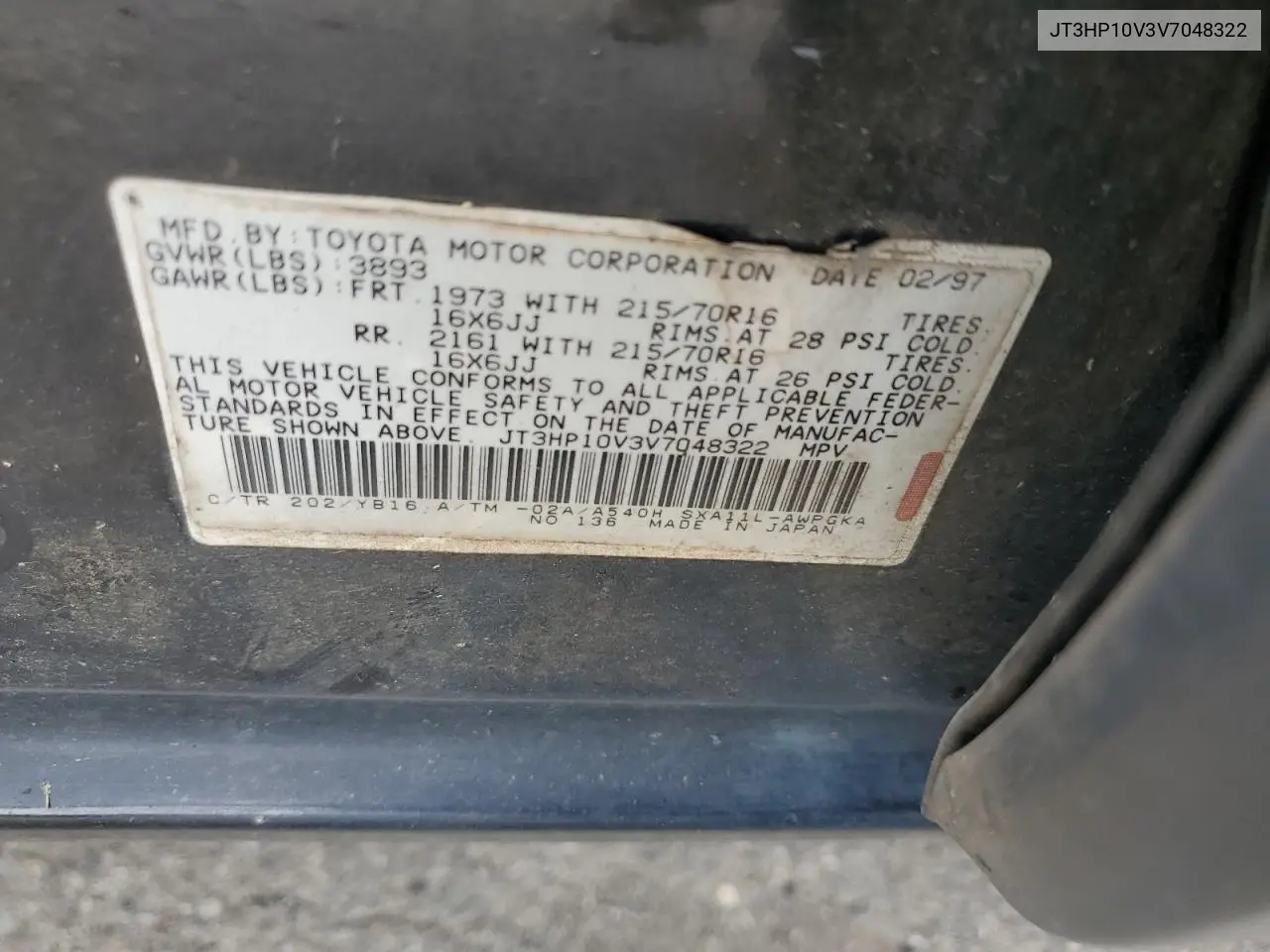 1997 Toyota Rav4 VIN: JT3HP10V3V7048322 Lot: 62612395