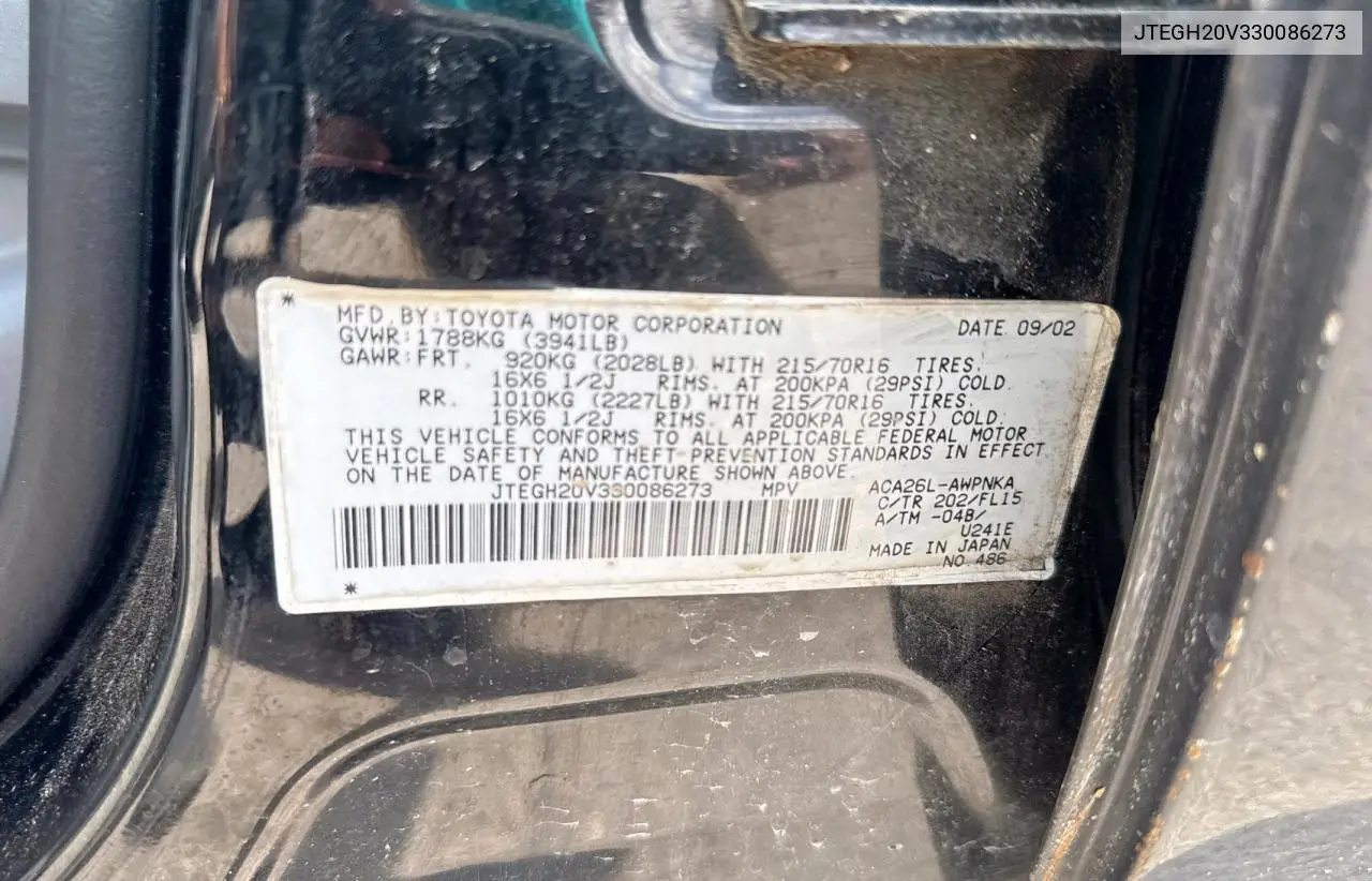 2003 Toyota Rav4 VIN: JTEGH20V330086273 Lot: 56699235