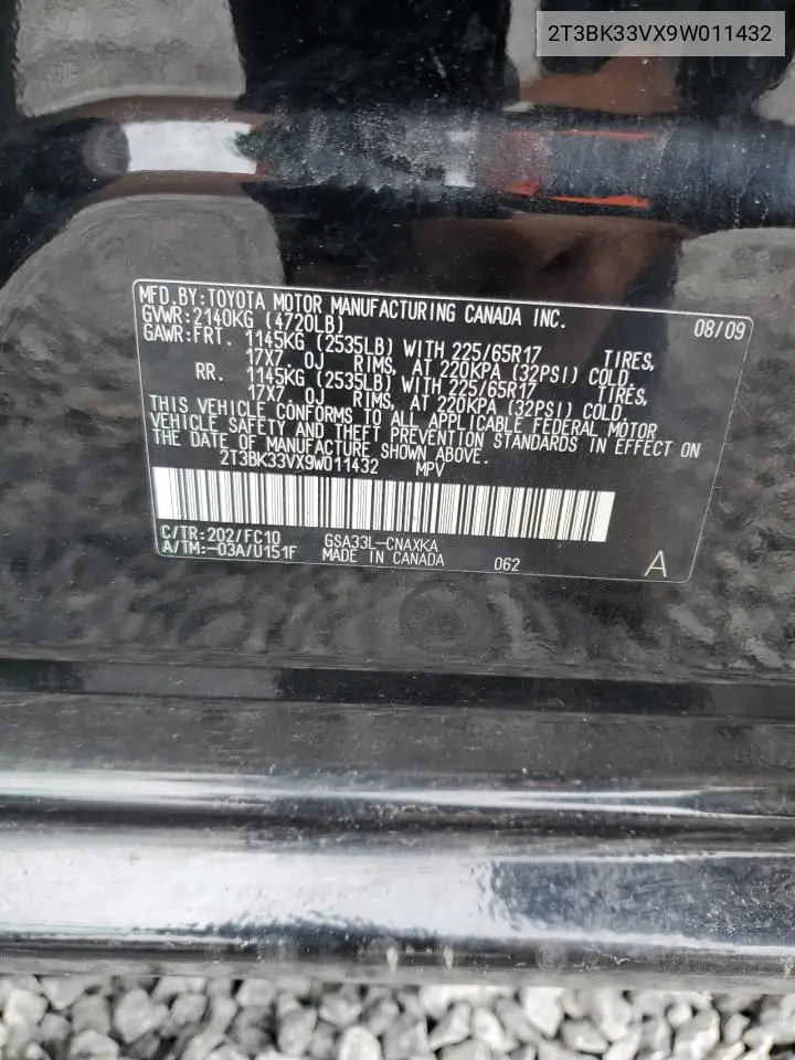 2009 Toyota Rav4 VIN: 2T3BK33VX9W011432 Lot: 56949215