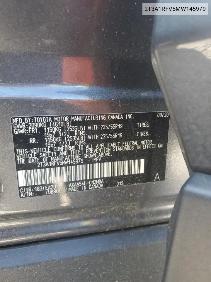 2021 Toyota Rav4 Xle Premium VIN: 2T3A1RFV5MW145979 Lot: 62752895