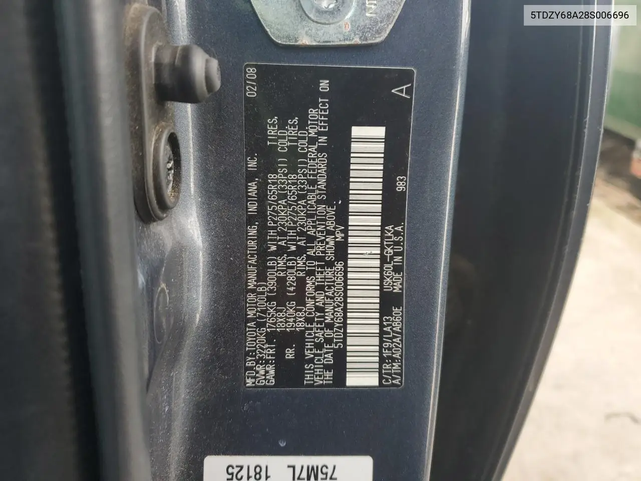 2008 Toyota Sequoia Limited VIN: 5TDZY68A28S006696 Lot: 63212195