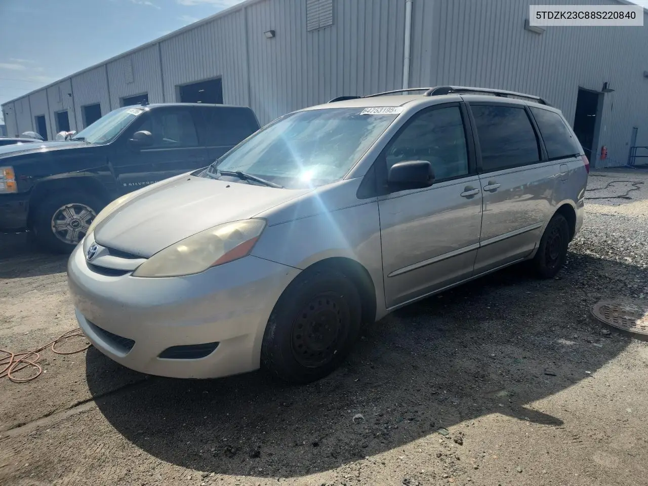 2008 Toyota Sienna Ce VIN: 5TDZK23C88S220840 Lot: 64753195