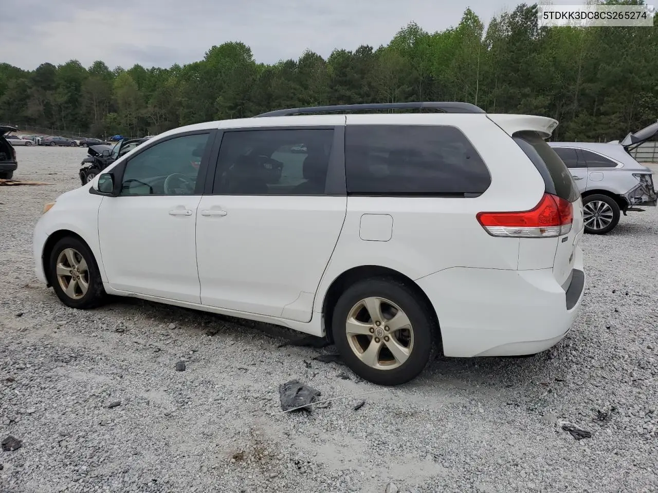 2012 Toyota Sienna Le VIN: 5TDKK3DC8CS265274 Lot: 54058245
