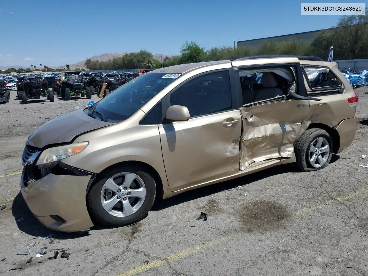 2012 Toyota Sienna Le VIN: 5TDKK3DC1CS243620 Lot: 56603945