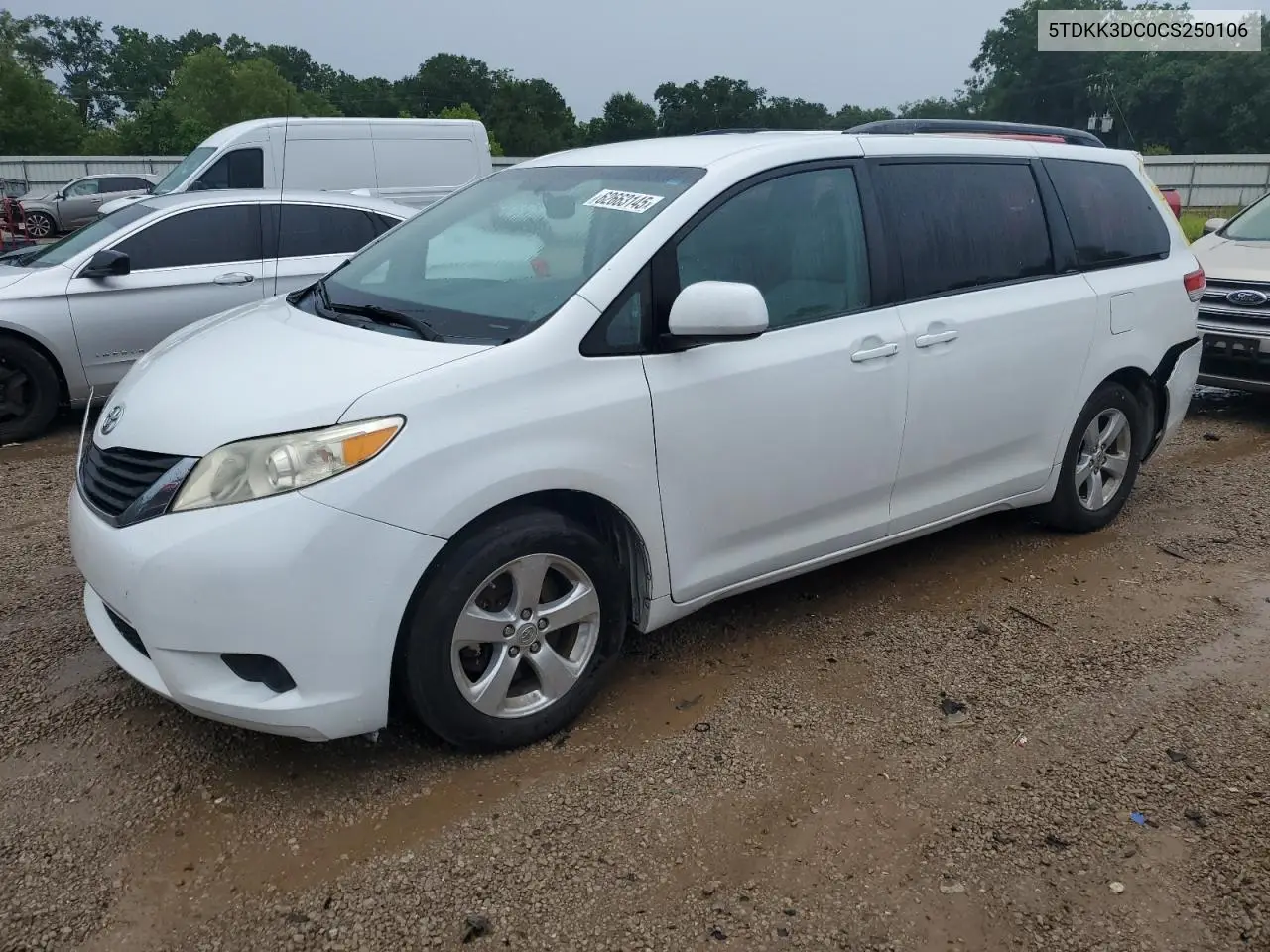 2012 Toyota Sienna Le VIN: 5TDKK3DC0CS250106 Lot: 62663145