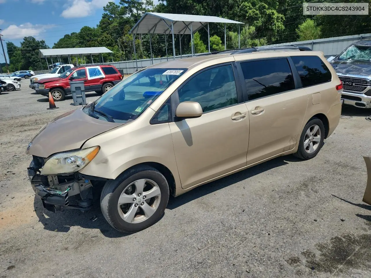 2012 Toyota Sienna Le VIN: 5TDKK3DC4CS243904 Lot: 62687655