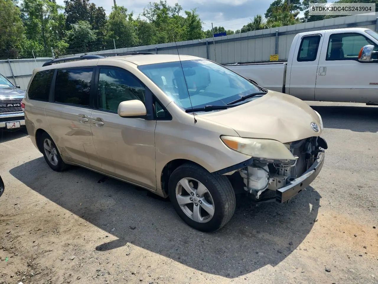 2012 Toyota Sienna Le VIN: 5TDKK3DC4CS243904 Lot: 62687655