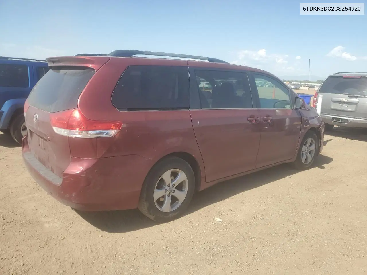2012 Toyota Sienna Le VIN: 5TDKK3DC2CS254920 Lot: 63150495