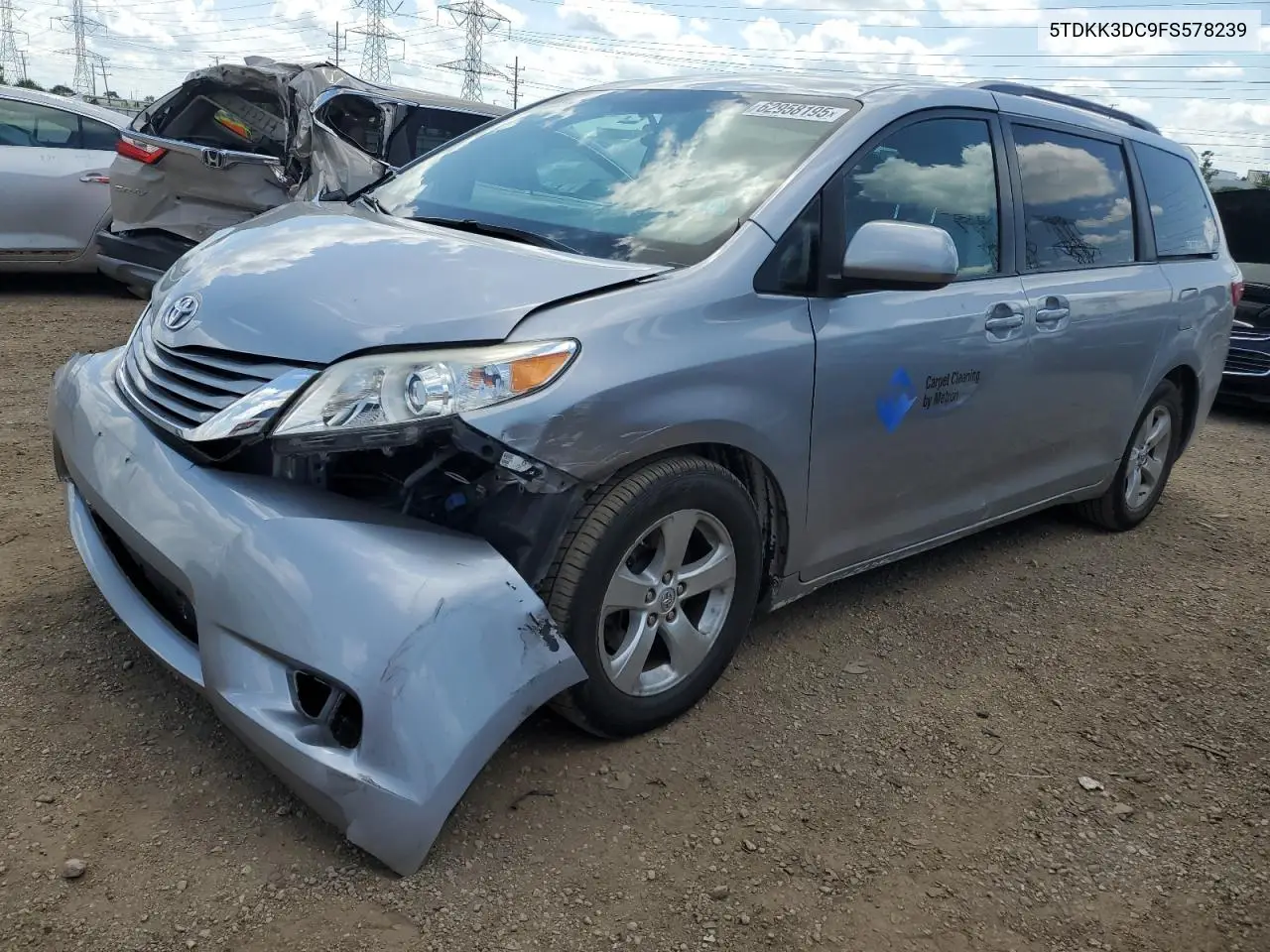 2015 Toyota Sienna Le VIN: 5TDKK3DC9FS578239 Lot: 62958195