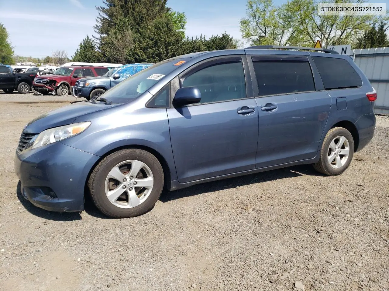 2016 Toyota Sienna Le VIN: 5TDKK3DC4GS721552 Lot: 54217865