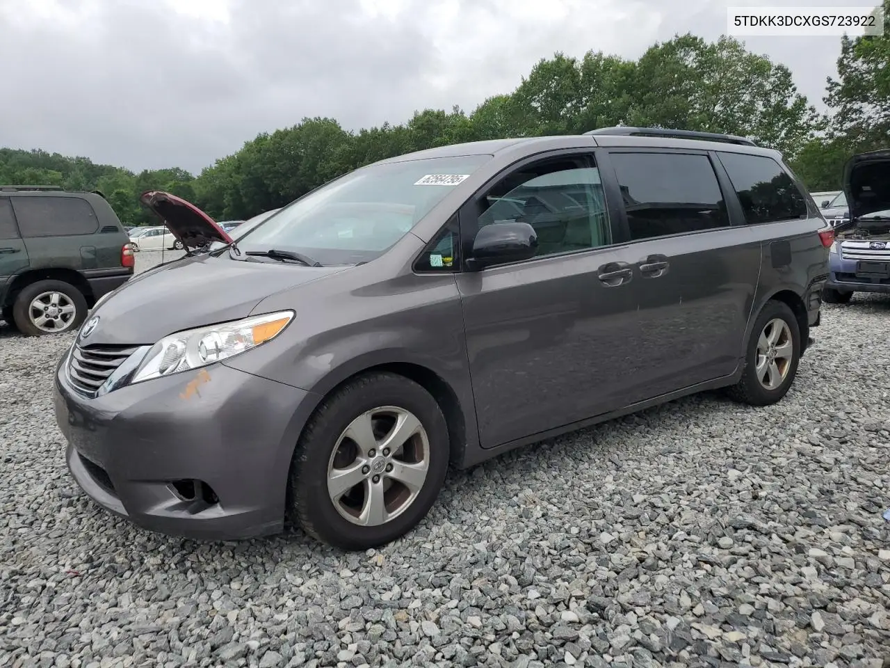 2016 Toyota Sienna Le VIN: 5TDKK3DCXGS723922 Lot: 62564795