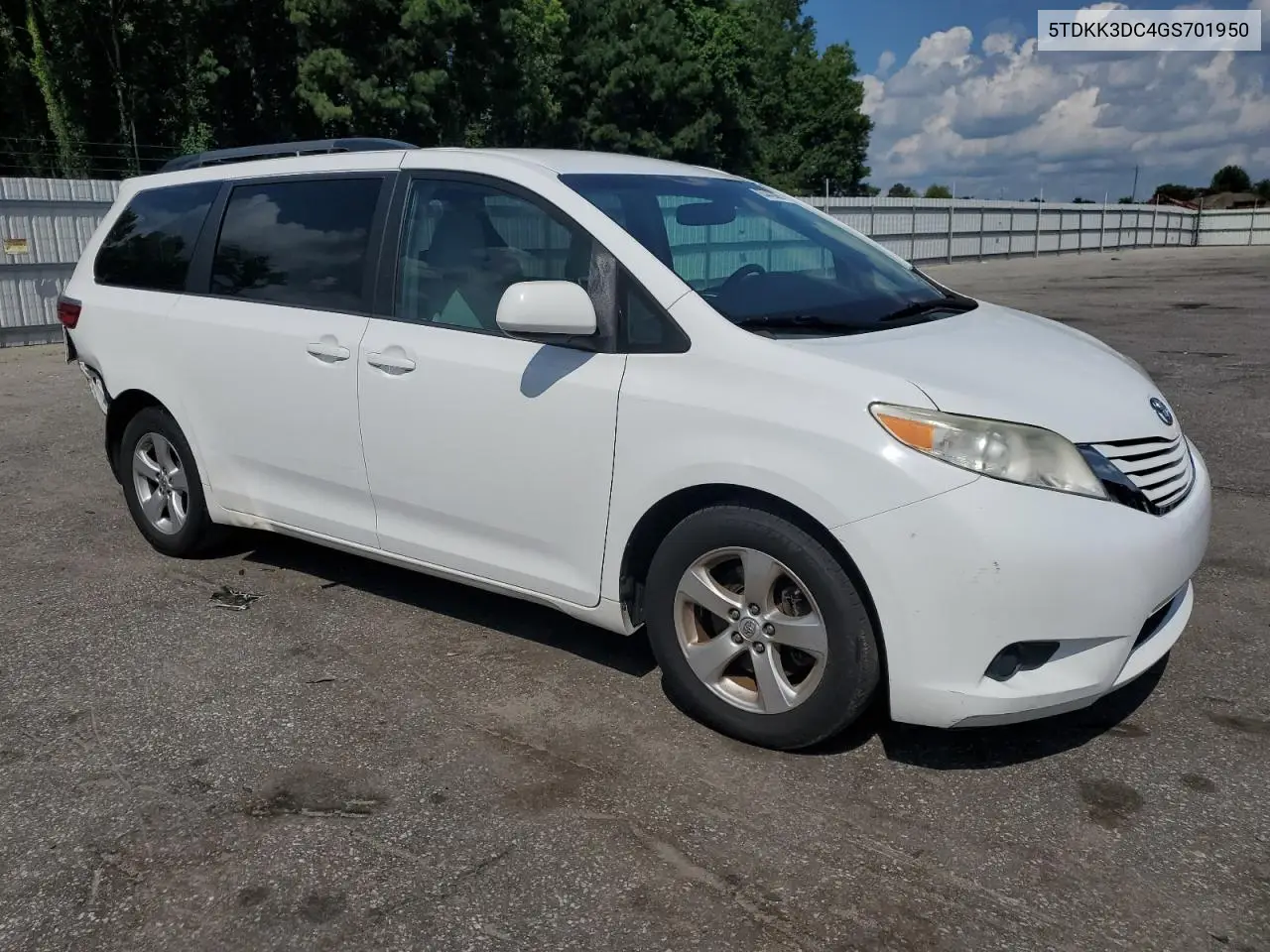 2016 Toyota Sienna Le VIN: 5TDKK3DC4GS701950 Lot: 63443995