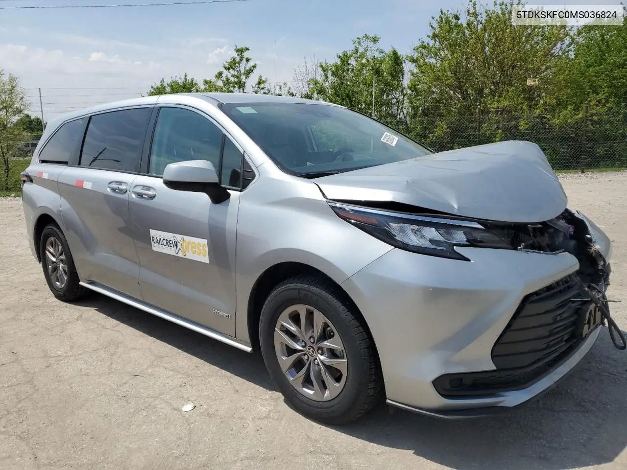 2021 Toyota Sienna Le VIN: 5TDKSKFC0MS036824 Lot: 56363835