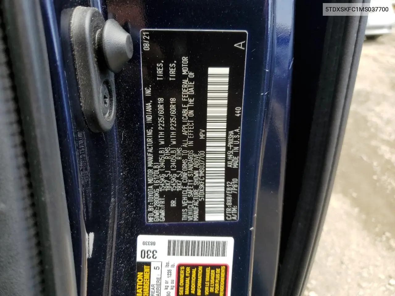 2021 Toyota Sienna Xse VIN: 5TDXSKFC1MS037700 Lot: 56537175