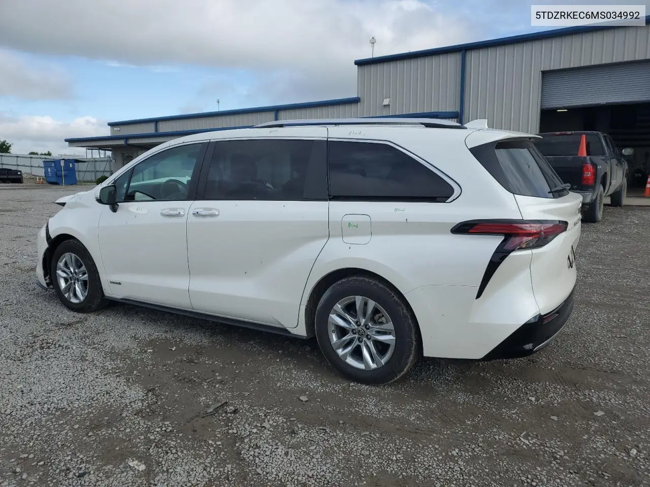 2021 Toyota Sienna Limited VIN: 5TDZRKEC6MS034992 Lot: 56686885