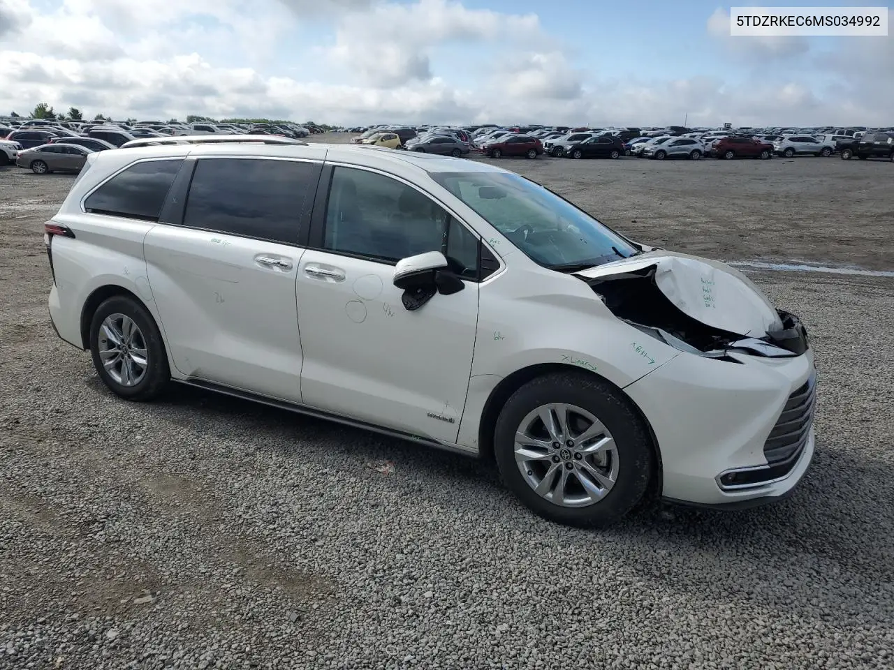 2021 Toyota Sienna Limited VIN: 5TDZRKEC6MS034992 Lot: 56686885
