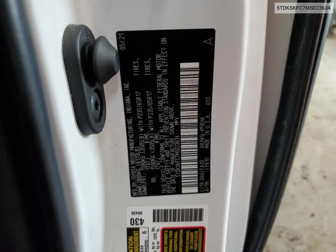 2021 Toyota Sienna Le VIN: 5TDKSKFC7MS023634 Lot: 61914675