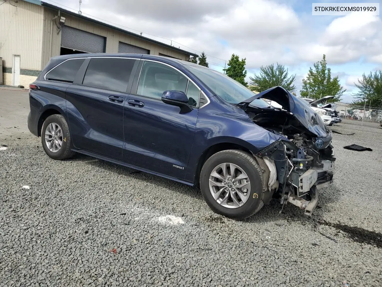 2021 Toyota Sienna Le VIN: 5TDKRKECXMS019929 Lot: 62516215