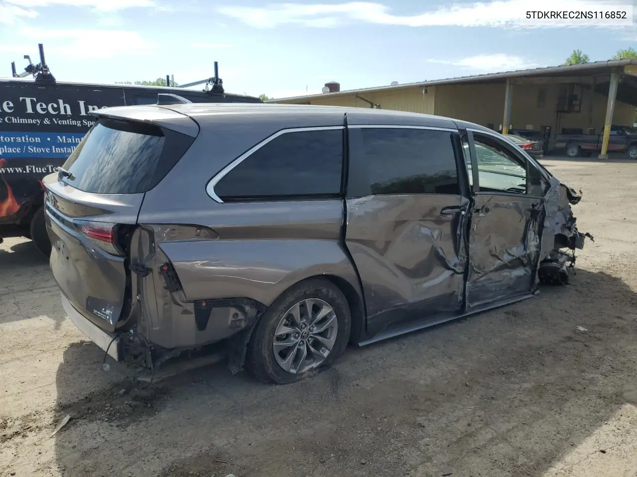 2022 Toyota Sienna Le VIN: 5TDKRKEC2NS116852 Lot: 55249365