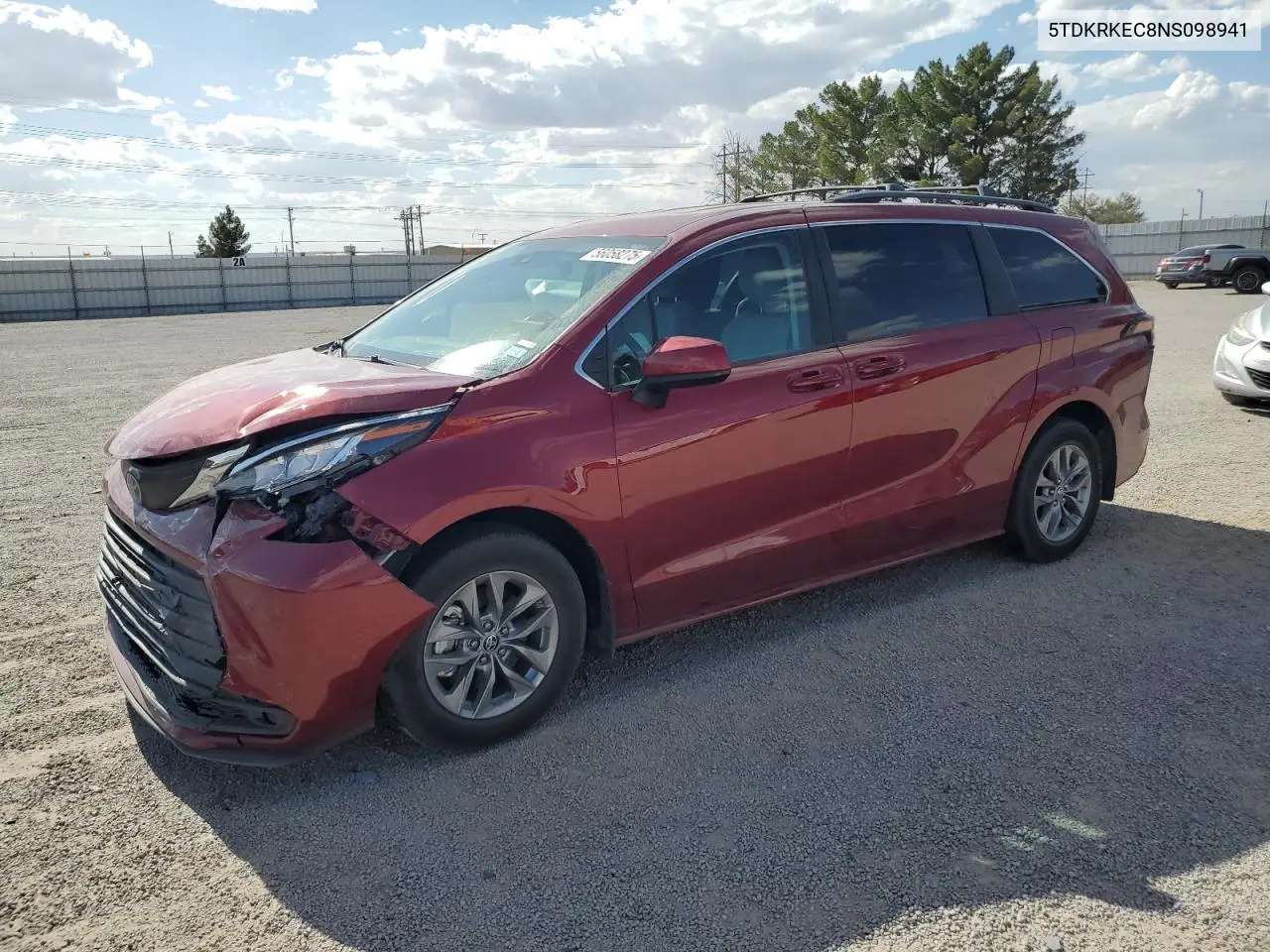 2022 Toyota Sienna Le VIN: 5TDKRKEC8NS098941 Lot: 56058275