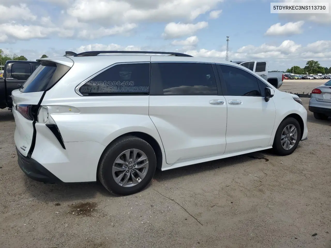 2022 Toyota Sienna Xle VIN: 5TDYRKEC3NS113730 Lot: 57160105