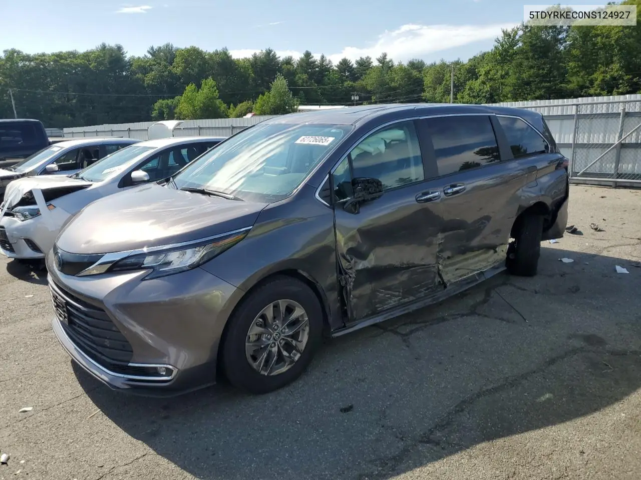 2022 Toyota Sienna Xle VIN: 5TDYRKEC0NS124927 Lot: 62726065