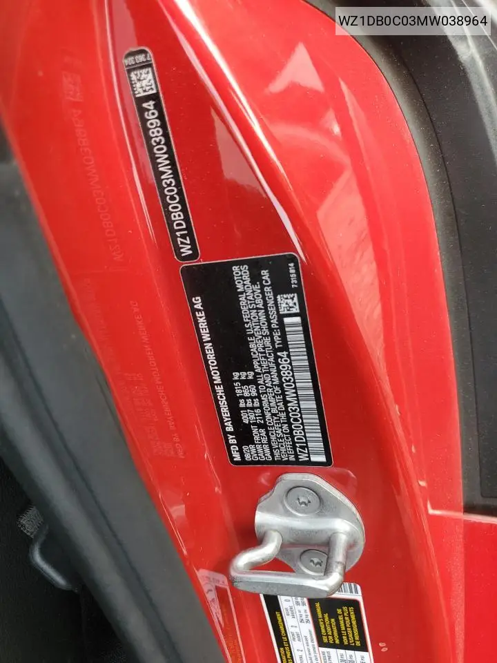 2021 Toyota Supra Base VIN: WZ1DB0C03MW038964 Lot: 61932835