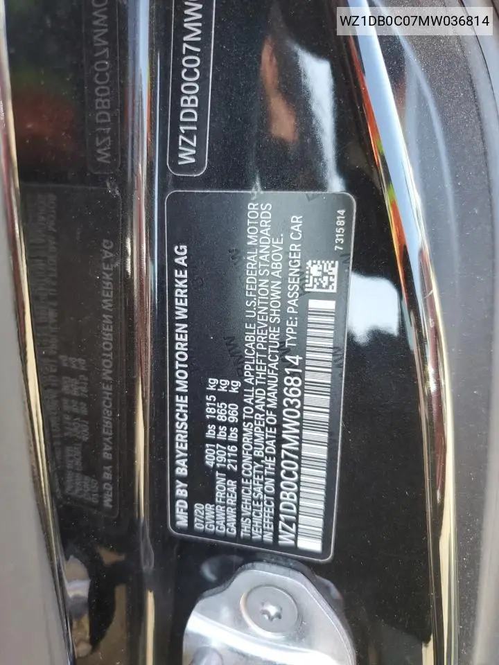 2021 Toyota Supra Base VIN: WZ1DB0C07MW036814 Lot: 63338005