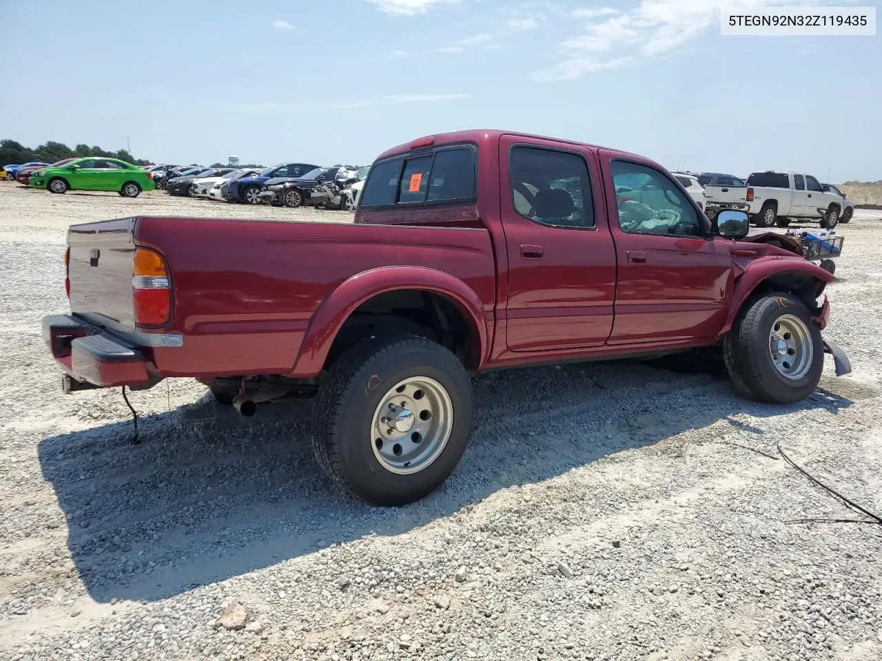 2002 Toyota Tacoma Double Cab Prerunner VIN: 5TEGN92N32Z119435 Lot: 62093355
