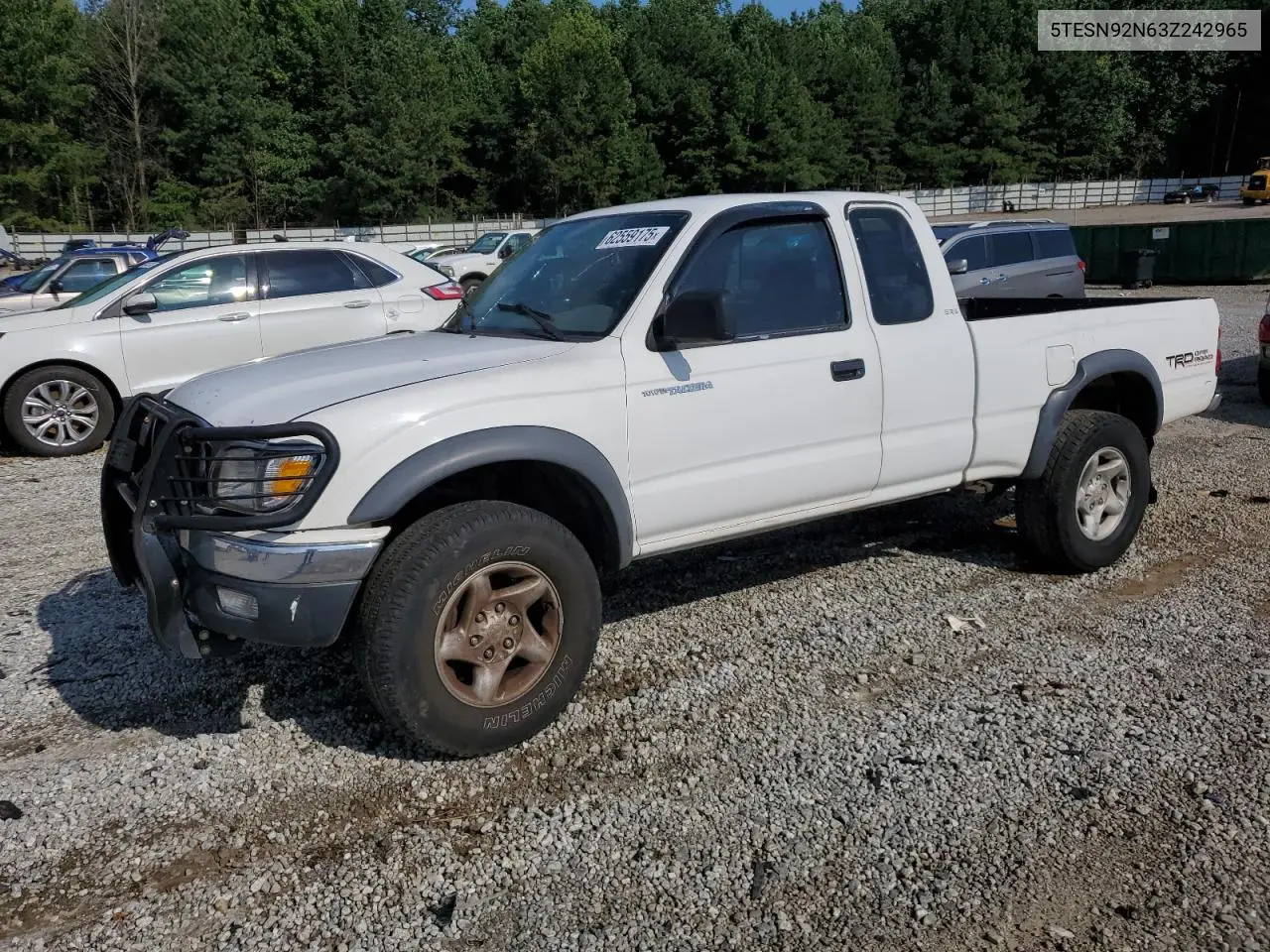 2003 Toyota Tacoma Xtracab Prerunner VIN: 5TESN92N63Z242965 Lot: 62559175