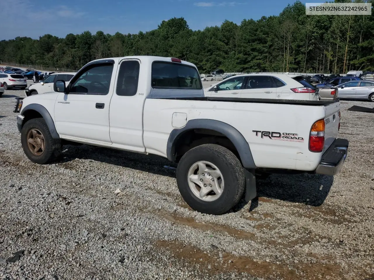 2003 Toyota Tacoma Xtracab Prerunner VIN: 5TESN92N63Z242965 Lot: 62559175