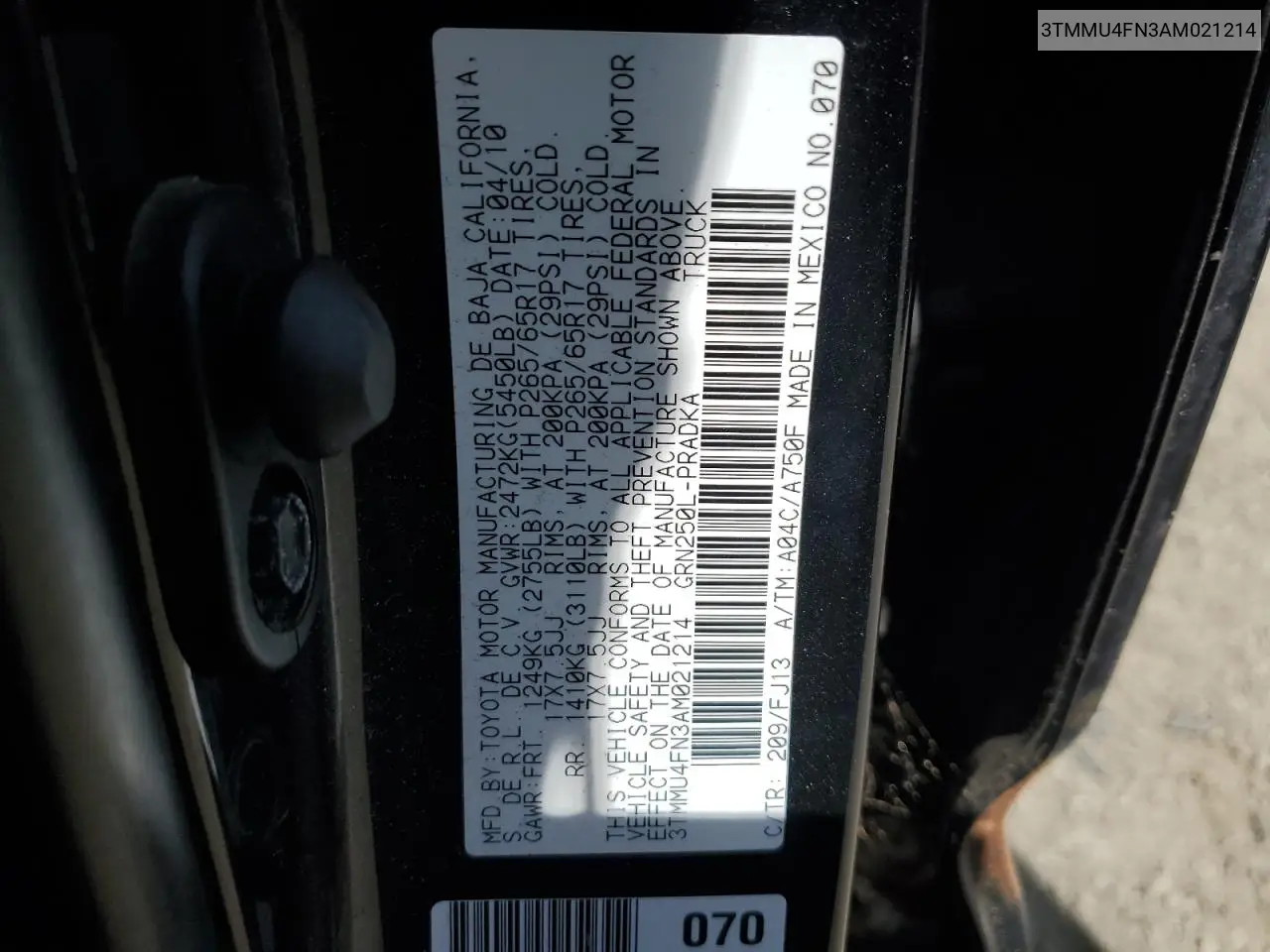 3tmmu4fn3am021214 3TMMU4FN3AM021214 2010 Toyota Tacoma Double Cab Long Bed