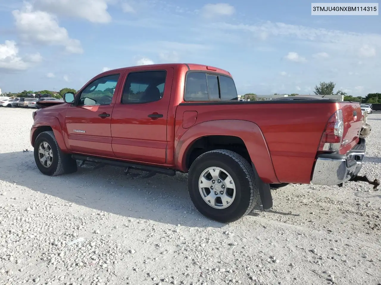 2011 Toyota Tacoma Double Cab Prerunner VIN: 3TMJU4GNXBM114315 Lot: 62873565