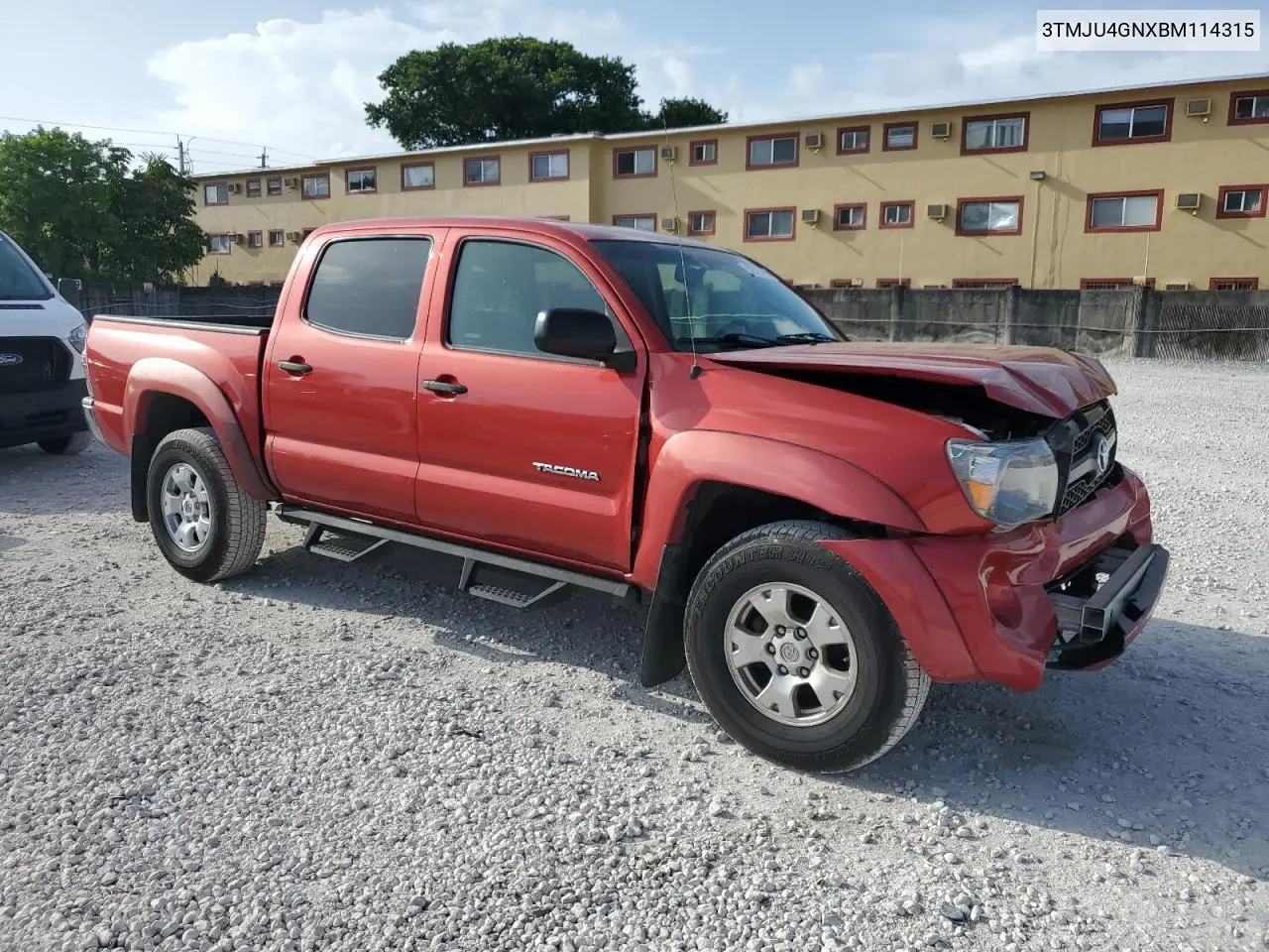 2011 Toyota Tacoma Double Cab Prerunner VIN: 3TMJU4GNXBM114315 Lot: 62873565