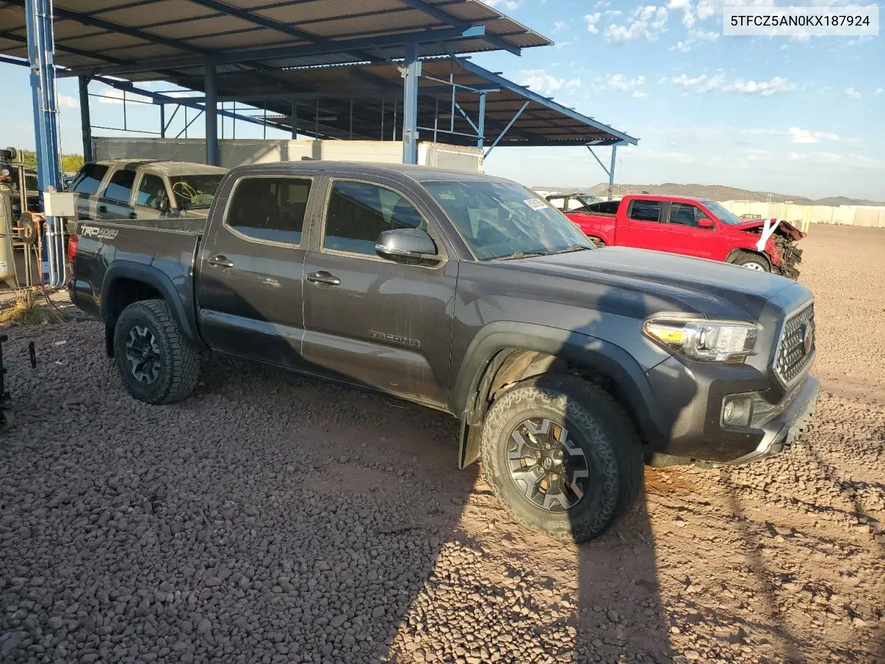 2019 Toyota Tacoma Double Cab VIN: 5TFCZ5AN0KX187924 Lot: 62591705