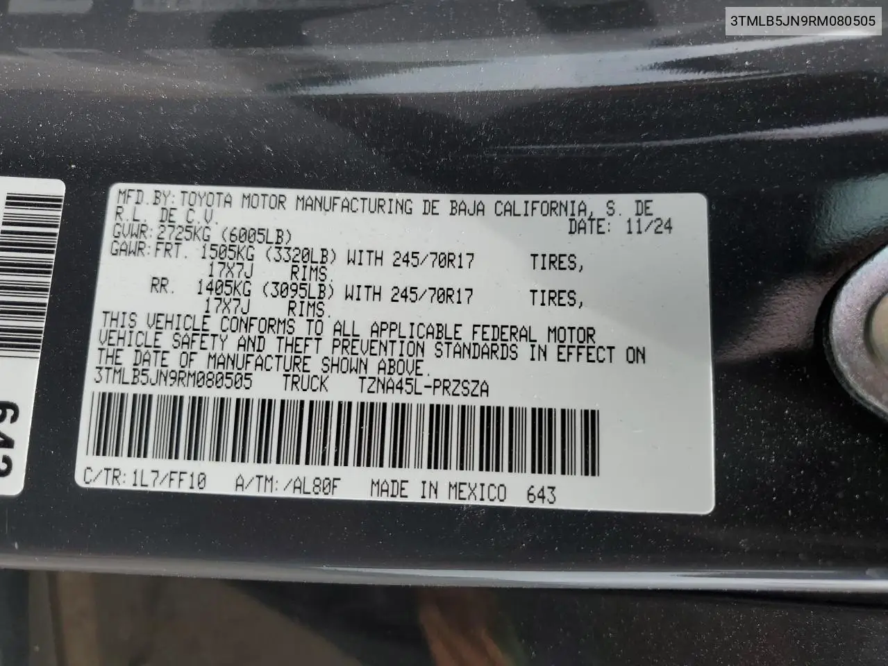 2024 Toyota Tacoma Double Cab VIN: 3TMLB5JN9RM080505 Lot: 62457915