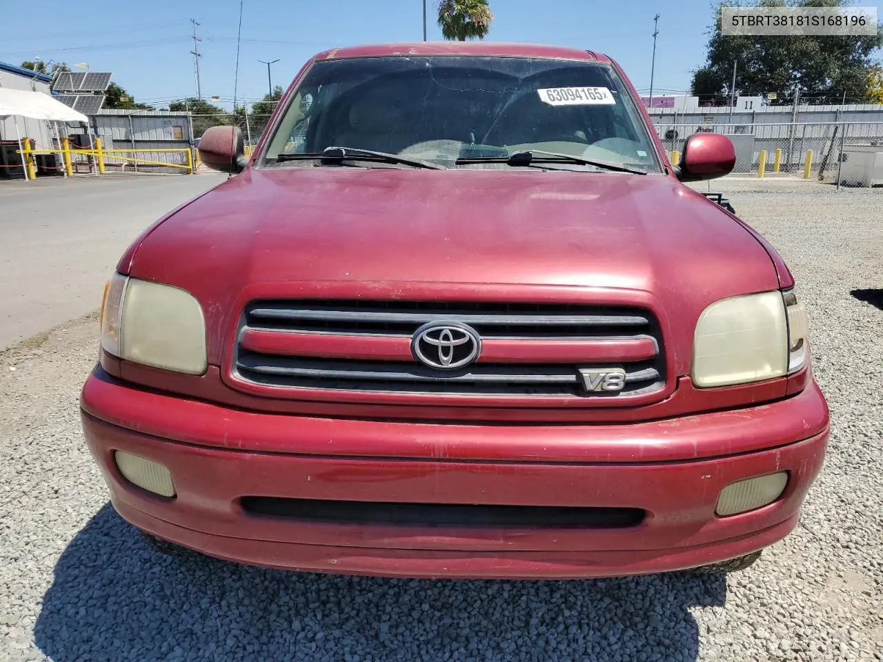 2001 Toyota Tundra Access Cab Limited VIN: 5TBRT38181S168196 Lot: 63094165