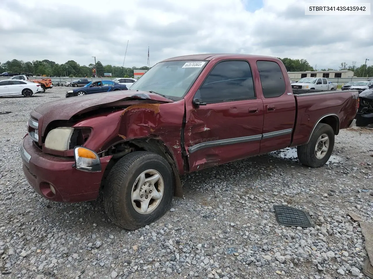 2003 Toyota Tundra Access Cab Sr5 VIN: 5TBRT34143S435942 Lot: 62676505