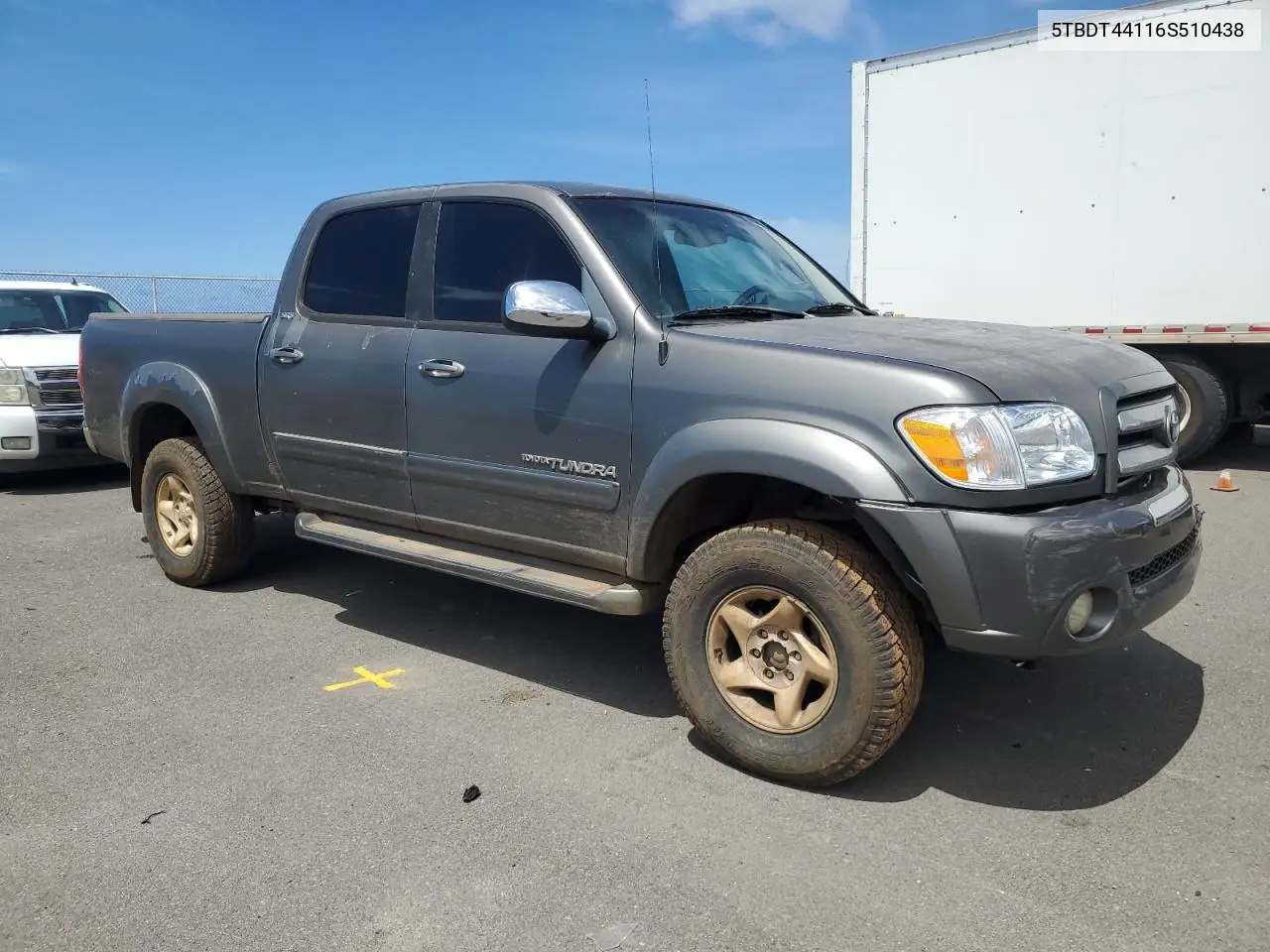2006 Toyota Tundra Double Cab Sr5 VIN: 5TBDT44116S510438 Lot: 63349715