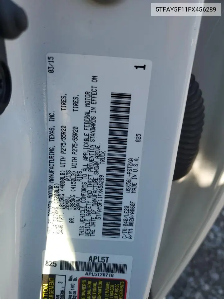 2015 Toyota Tundra Crewmax 1794 VIN: 5TFAY5F11FX456289 Lot: 62778785