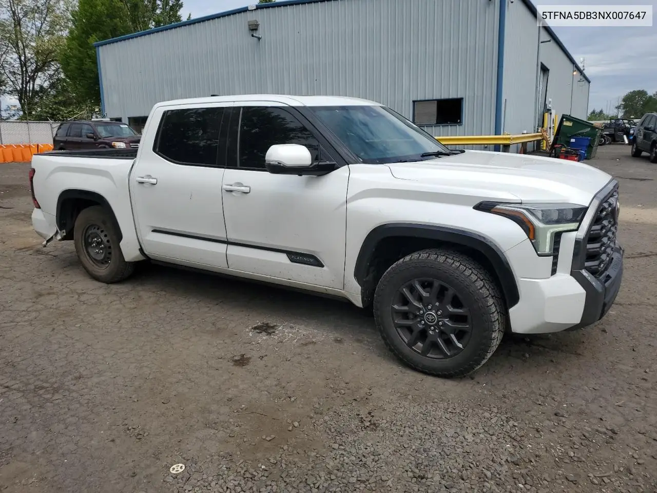 2022 Toyota Tundra Crewmax Platinum VIN: 5TFNA5DB3NX007647 Lot: 56211625