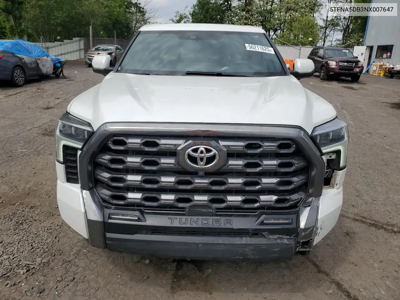 2022 Toyota Tundra Crewmax Platinum VIN: 5TFNA5DB3NX007647 Lot: 56211625