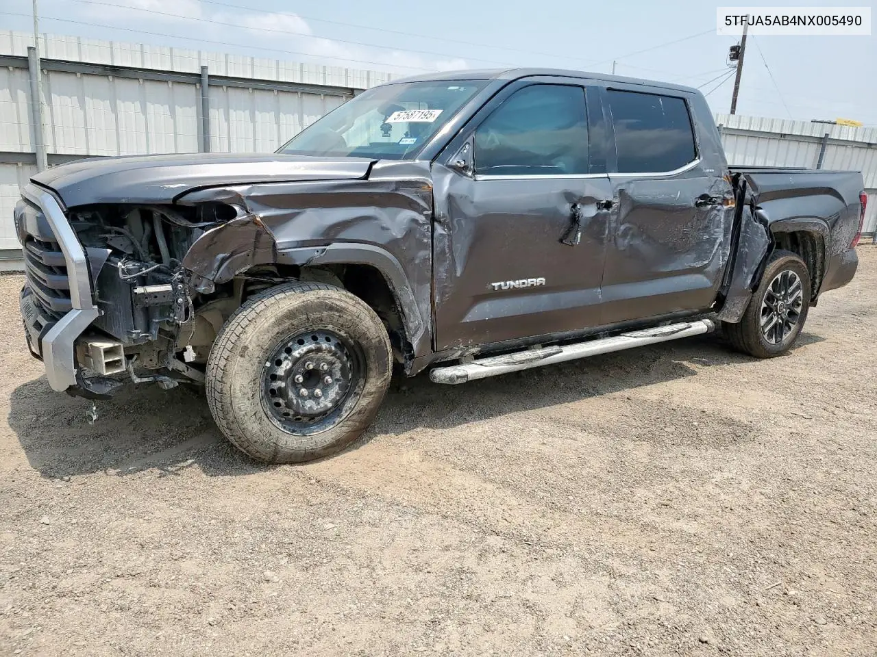 2022 Toyota Tundra Crewmax Limited VIN: 5TFJA5AB4NX005490 Lot: 57587195